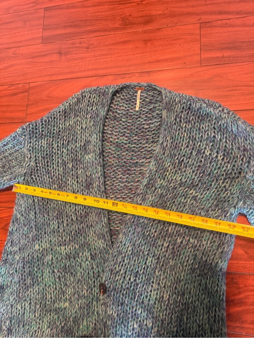 Free People Teal Marled Chunky Open Cardigan - Picture 6 of 11